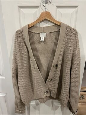 H&M Taupe Button-Front Women's Cardigan Sweater